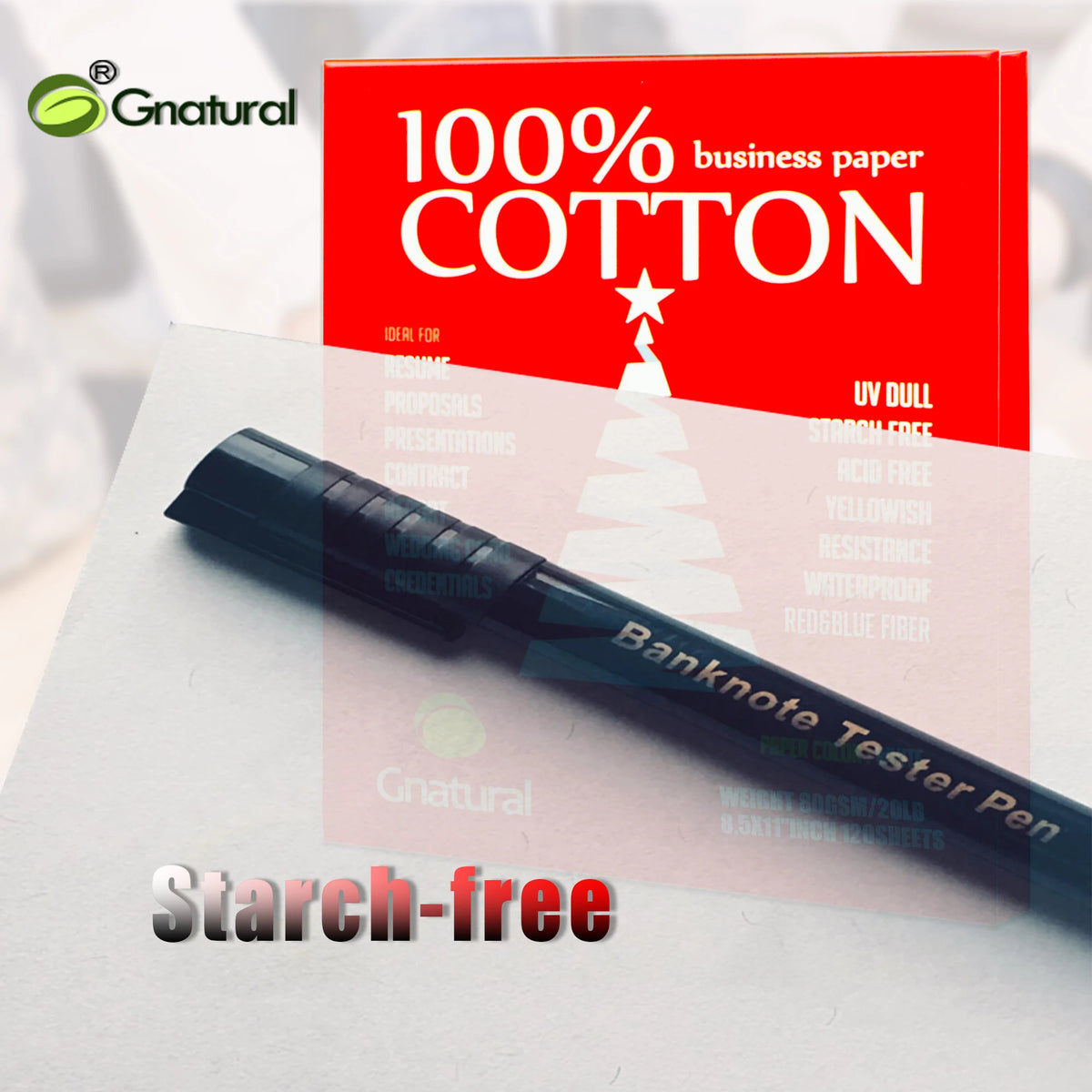 80gsm US 100% Cotton Paper Letter Size 8.5*11 Inch / 216*279mm, White Color, Starch-free, Waterproof, 120 Sheets MCYT015