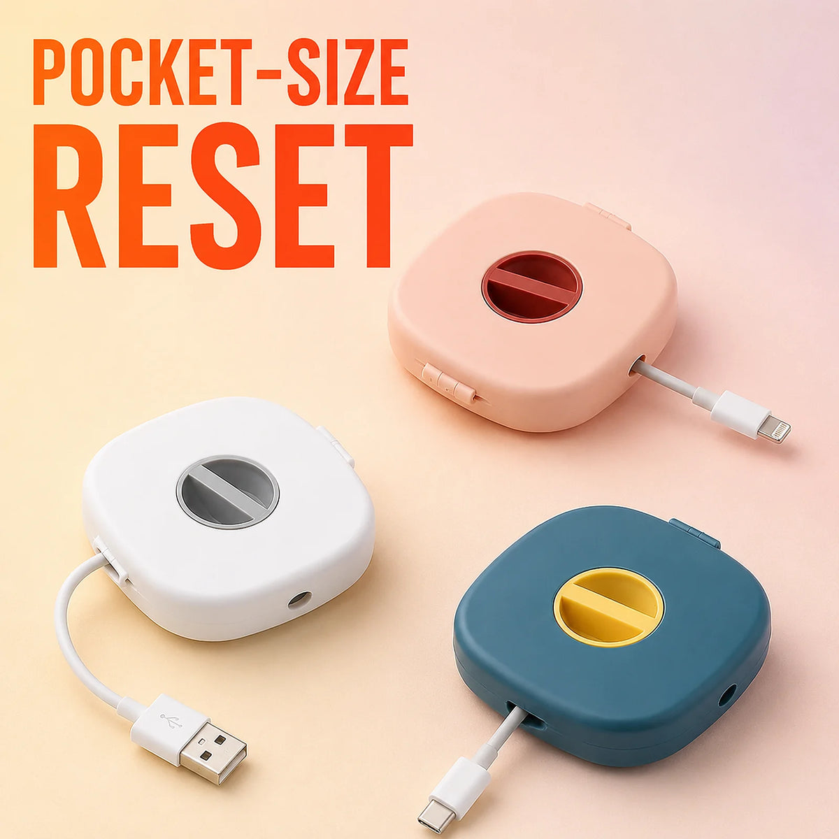 SURUIHK 3 Pack Retractable Cable Organizer, Square Cord Keeper Cases In Teal, Pink And White