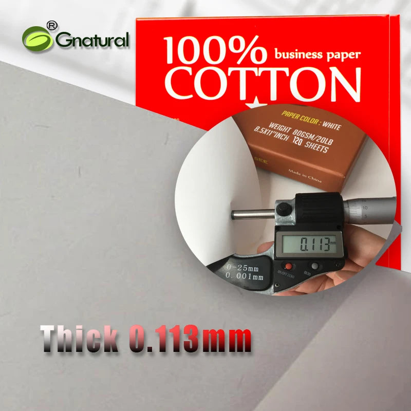 80gsm US 100% Cotton Paper Letter Size 8.5*11 Inch / 216*279mm, White Color, Starch-free, Waterproof, 120 Sheets MCYT015