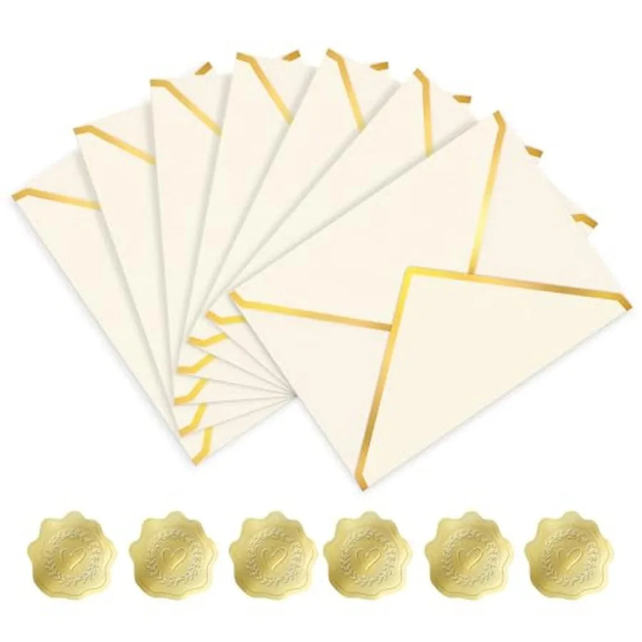 30 Pieces 5 x 7 Inch A7 Envelopes with V Flap Gold Foil Border, for Office, Business Envelopes Colo Envelopes for Gift Cards