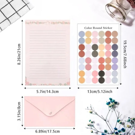 91 Pcs Stationery Paper Envelopes Set Inudes 60 Lined Writing Paper and 30 Envelopes with 48 Colorful Round Dot Stickers, Cute
