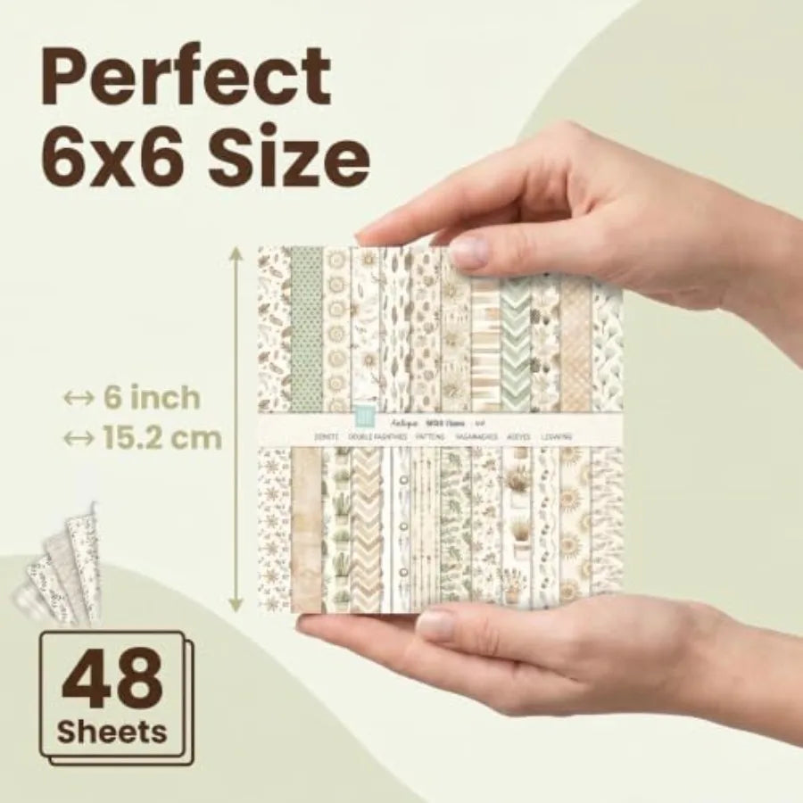 6x6in, 48 Sheets Double-Sided Patterned, Vintage Cardstock Bleed-Resistant For Inks and Glues, Folds And Tears Cleanly, Acid-Free