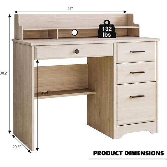 Small Desk with Small Spaces, 44'' Computer Desk with Cabinet & Monitor Stand, Wood Writing Desk or Bedroom, Living room