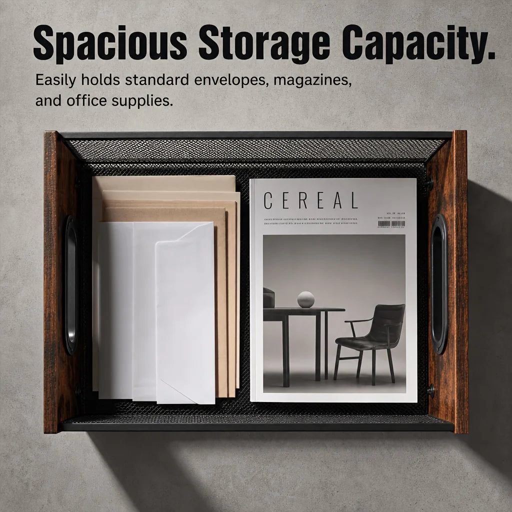Storage Rack, Magazine and Newspaper Basket – Three-Tier Desktop Document Organizer with Drawers, Wooden Paper Tray, Office Desk Storage and Organization Tool, and Stationery Accessories, Ideal for Files, Letters, Notebooks