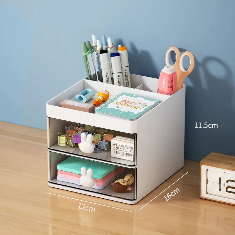 Small Desk Organizer With Drawer Multi‑Function Desktop Storage Box For Office Stationery Makeup Pen Pencil Business Card Mobile Phone