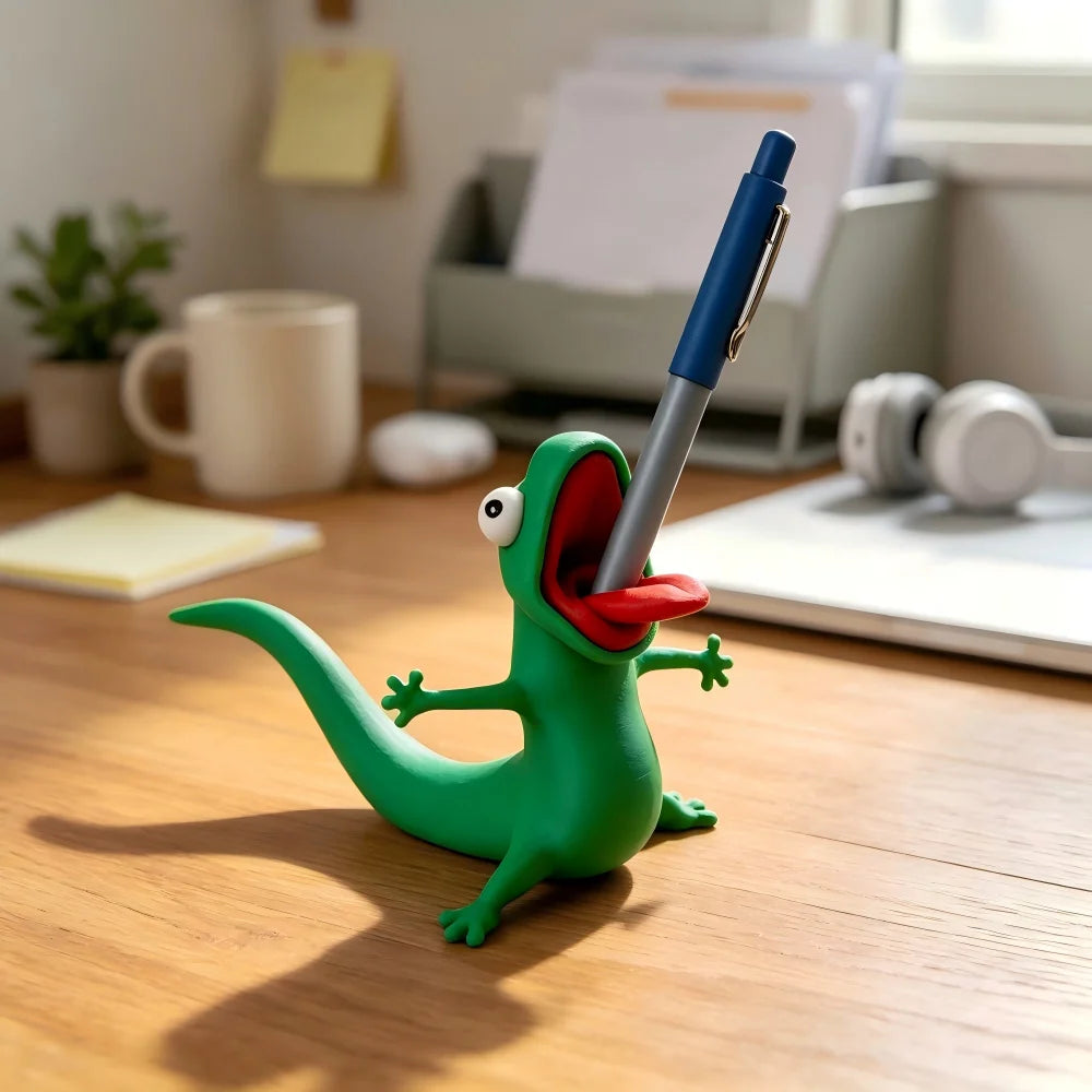 Funny Lizard Pen Holder, Cute 3D Printed Desk Organizer, Novelty Pen Rest for Office & Home, Unique Gift for Coworkers