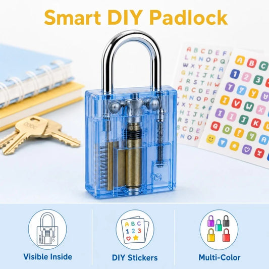 BOZZYS Transparent Mini Lock Set of 5 with 6 Keys, DIY Stickers Included, Make It Yours Design, One Key Opens Every Lock, Compact Colorful Padlocks for Gym Lockers, Cabinets, Suitcases and Zipper Bags