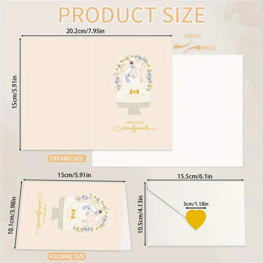 10 Pack Gold Foil Wedding Congratulations Greeting Cards, Minimalist Bride Groom Illustrations Blank Note Cards for Wedding Engagement Bridal Shower Newlyweds Gift Wishes
