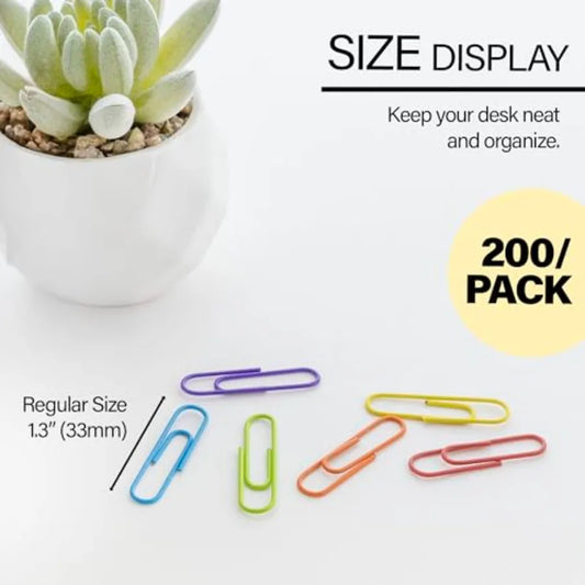 B No. 1 Regular Paper Clips for Stationary and Office Supplies Assorted Colors 33 mm 200 Per Pack