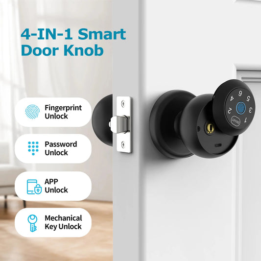 Viladepot Smart Lock Fingerprint, Passcode, App Control, Type-C Emergency Power, Indoor Door Lock