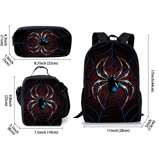 Spider Pattern Three Piece Set Backpacks For Boy And Girls 3D Cartoon School Backpack