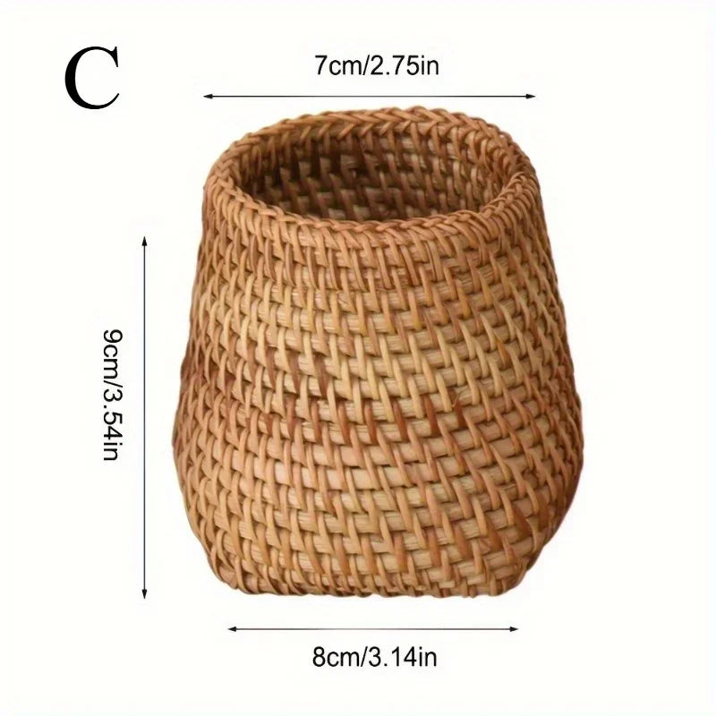 Chic Rattan Pen Holder - Durable, Lightweight Desk Organizer for Home, Office & School | Available in 3 Sizes
