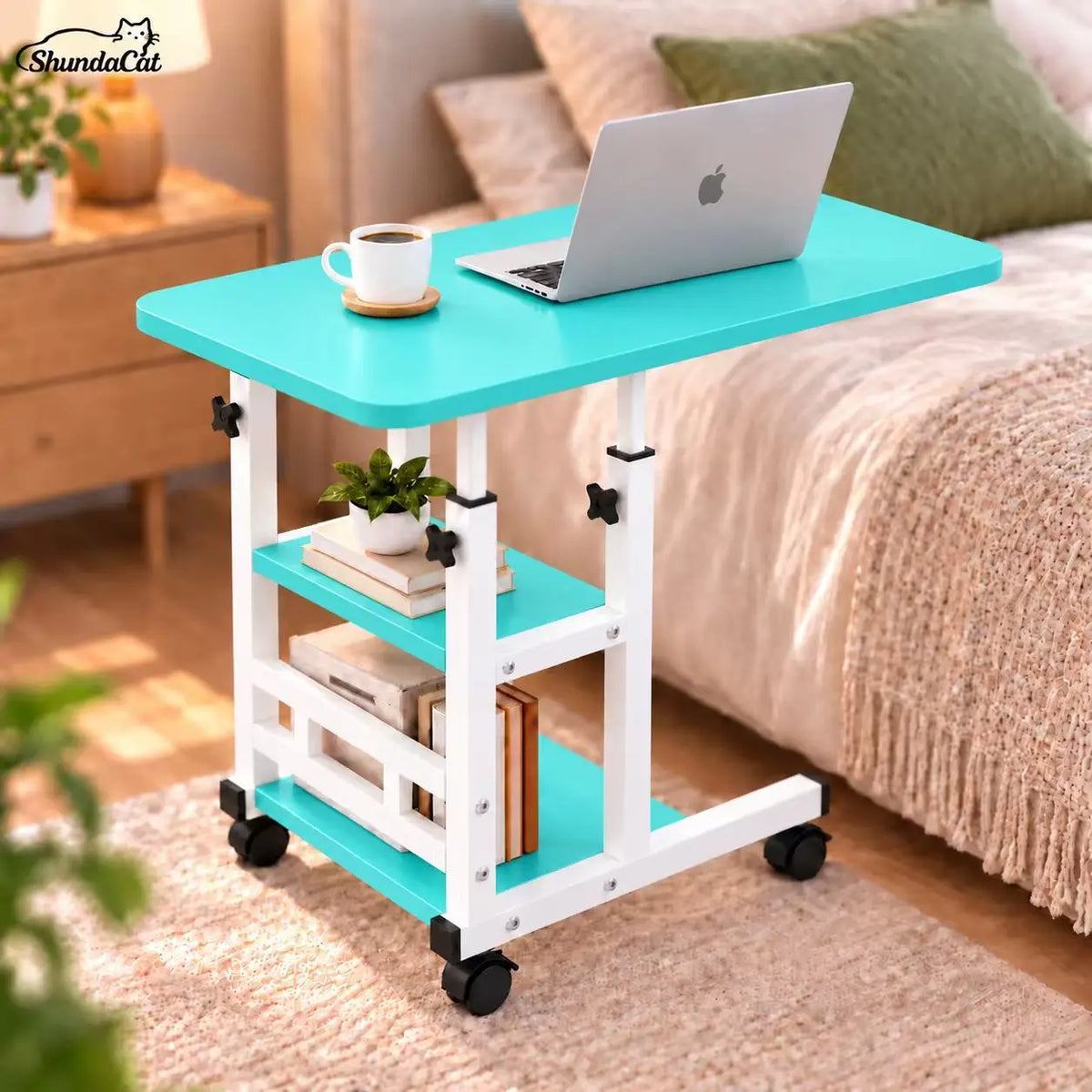 Portable Rolling Laptop Desk with Wheels for Bed, Adjustable Height Laptop Table for Couch, Small Computer Desk, Black