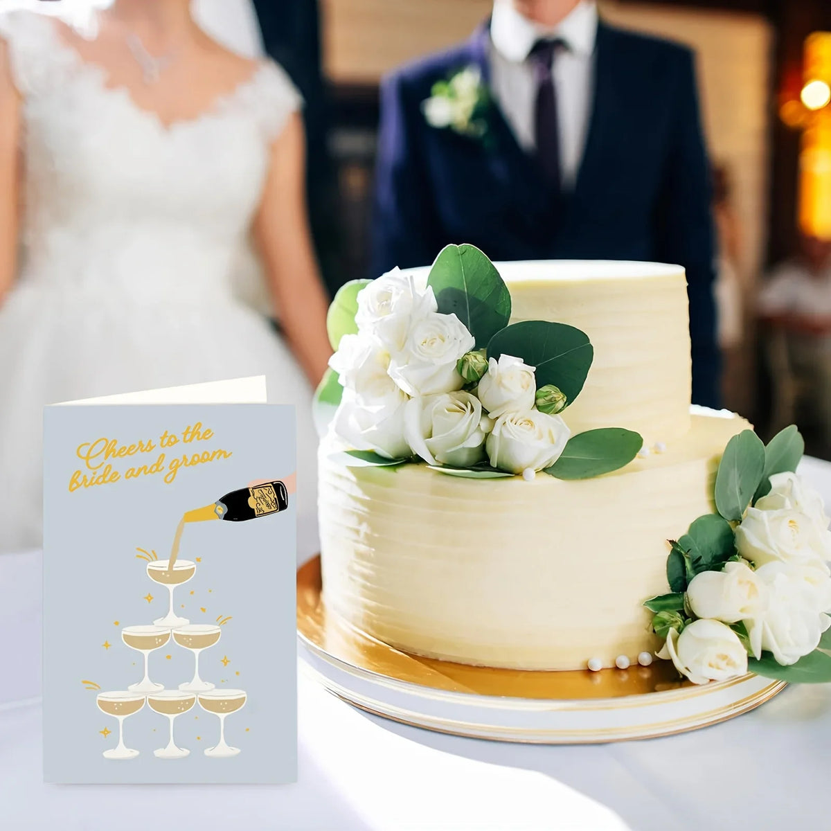 10 Pack Gold Foil Wedding Congratulations Greeting Cards, Minimalist Bride Groom Illustrations Blank Note Cards for Wedding Engagement Bridal Shower Newlyweds Gift Wishes