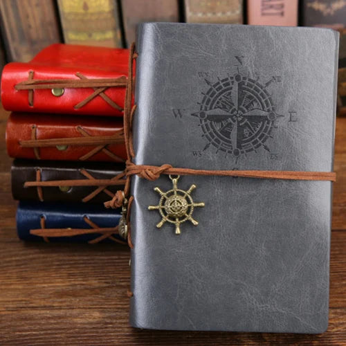 Retro Spiral Notebook Diary Notepad Vintage Pirate Anchors PU Leather Note Book Replaceable Stationery Gift Traveler Journal