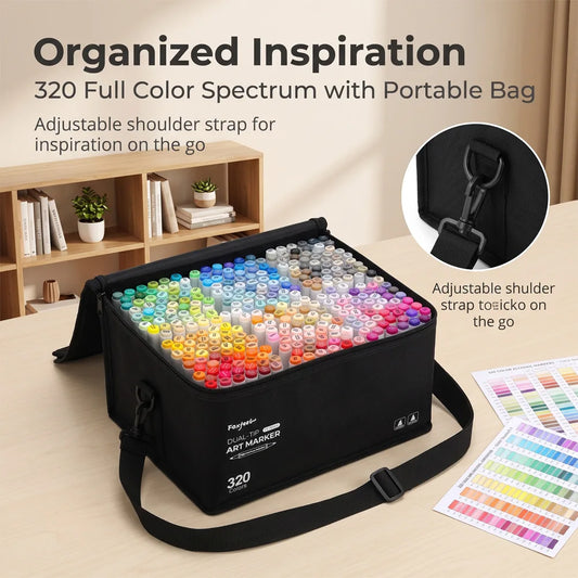 FOXFEEL 320 Colors Alcohol Markers, Artist Drawing Art Dual Tip Markers, Art Markers Pens Dual Tips Pen For Drawing Sketching Coloring Illustration, Professional Graphic Marker Set