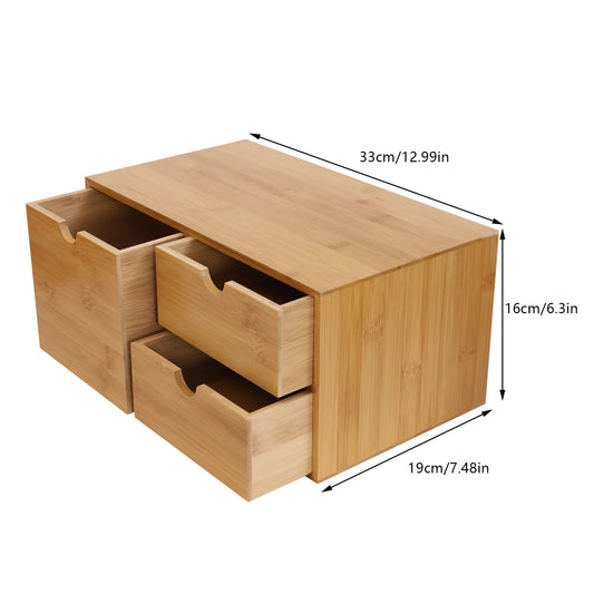 Mini Chest of Drawers, 2-Tier Drawer Box, Wooden Desk Organiser, Vintage Natural, Cosmetic Organiser, High Volume Storage Box, Wood for Home, Office, Dressing Table (33 x 19 x 16 cm)
