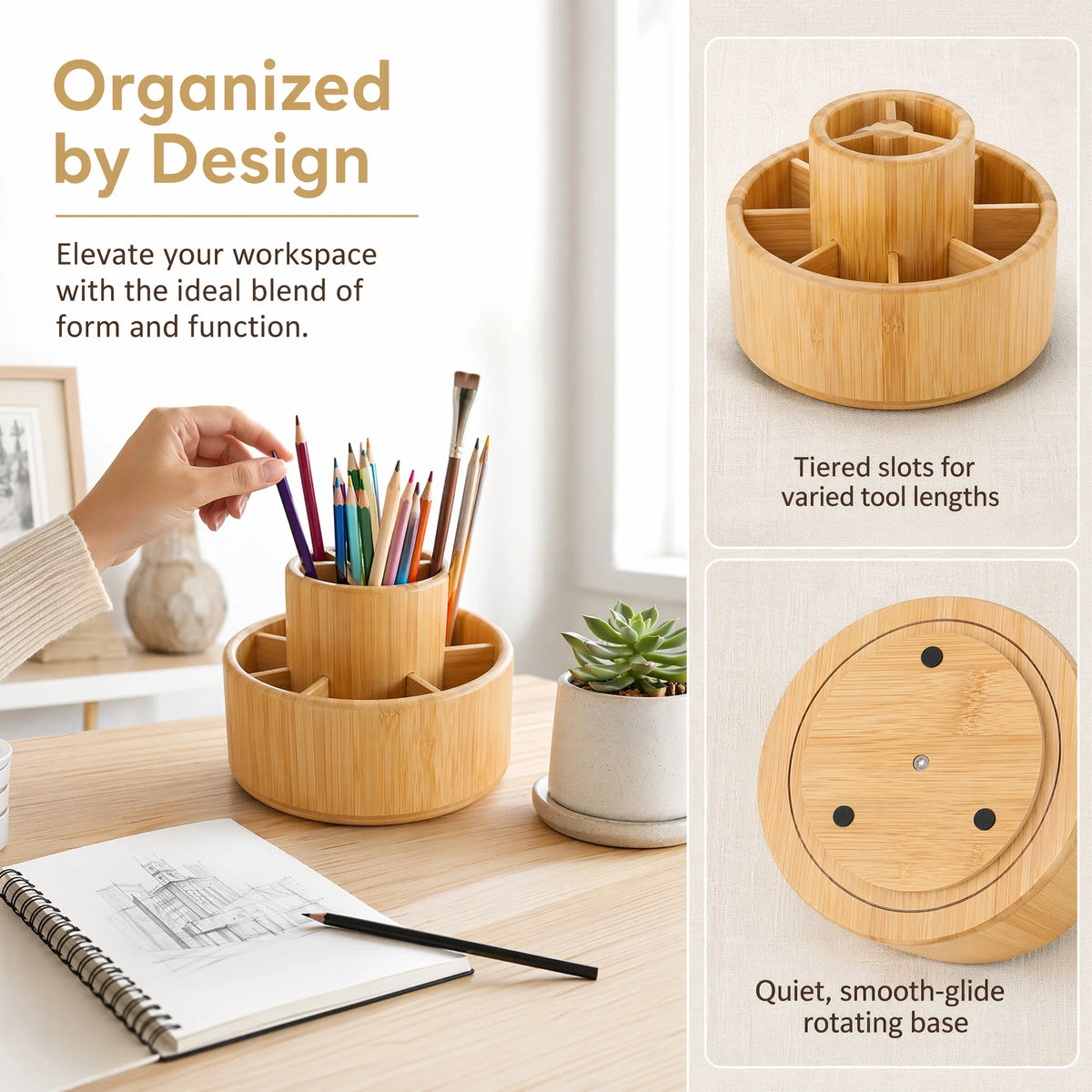 360° Rotating Desk Organizer, Heavy Duty Multi-Use Art Supply Caddy for Pens, Markers, Pencils, Makeup & Paint Brushes, All-in-One Storage Holder