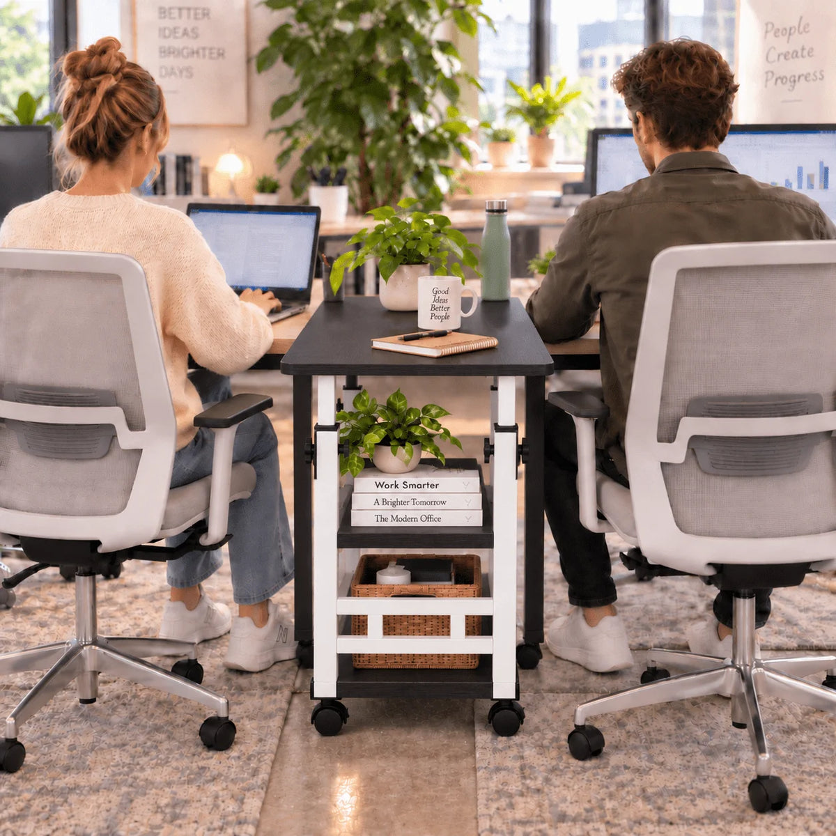 Portable Rolling Laptop Desk with Wheels for Bed, Adjustable Height Laptop Table for Couch, Small Computer Desk, Black