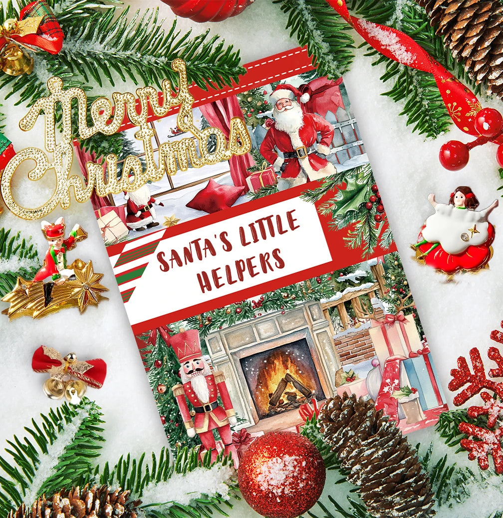A5 Christmas Theme Sticker Book PET Material Pre-cut Model Retro Style Diary Decoration Base Material