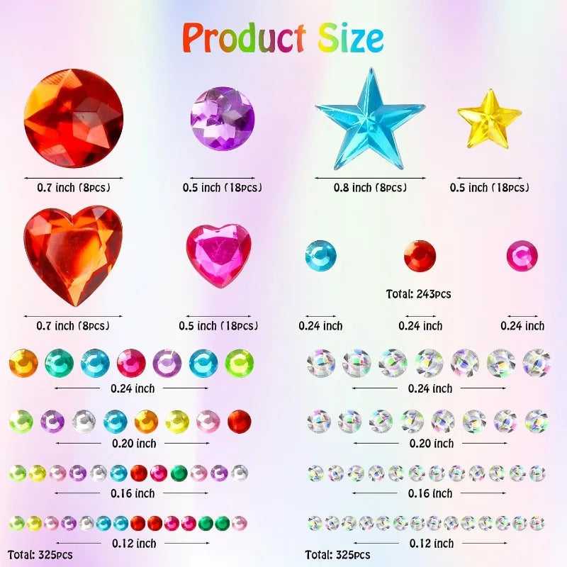 Gem Stickers Rhinestones for Crafts Scrapbook Supplies, Sparkling Cute Star Heart Round Small Stickers, Glitter Jewels Bedazzling Sticker Makeup, Diamond Art Kit DIY Decoration