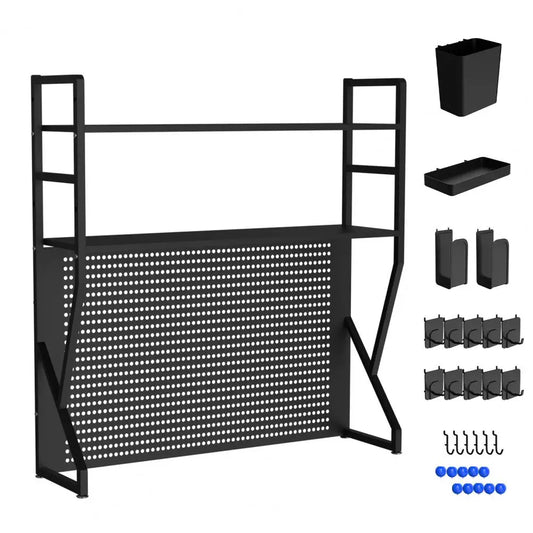 Multi-Layer Pegboard Desk Shelf with Hooks & Storage Box,K-shaped bookshelf And Accessories,Home Office Storage Solution