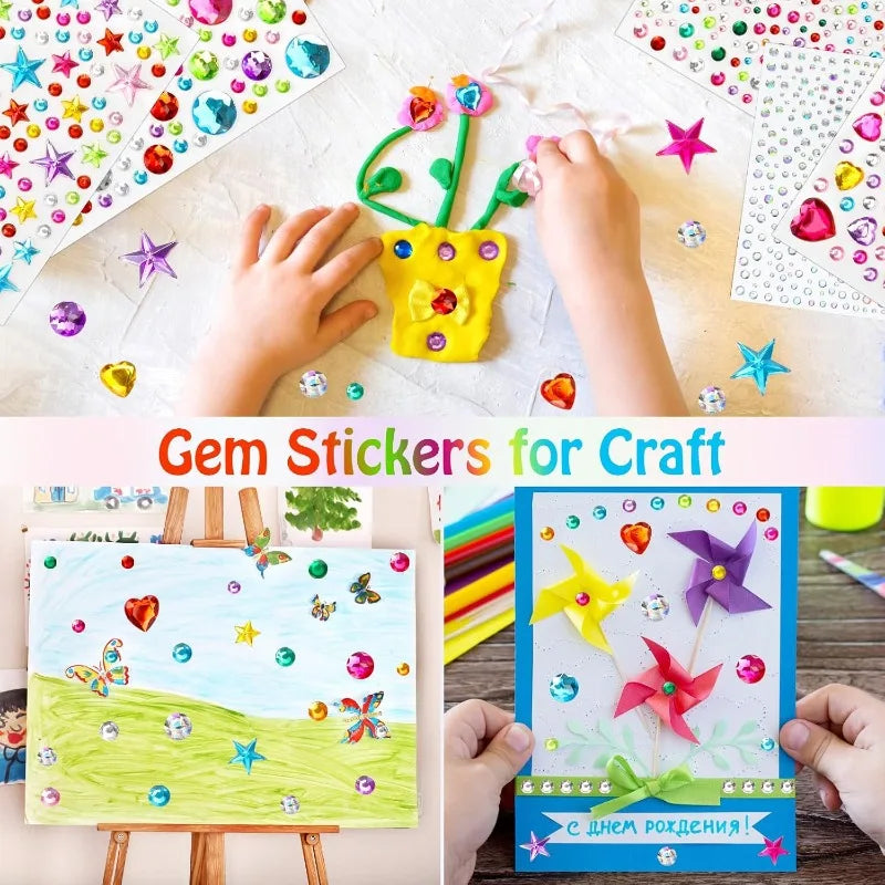 Gem Stickers Rhinestones for Crafts Scrapbook Supplies, Sparkling Cute Star Heart Round Small Stickers, Glitter Jewels Bedazzling Sticker Makeup, Diamond Art Kit DIY Decoration