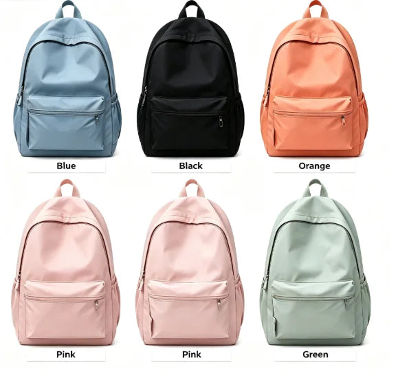 Simple Solid Color Backpack Women Nylon School Bags for Teenager Girls Shoulder Bag