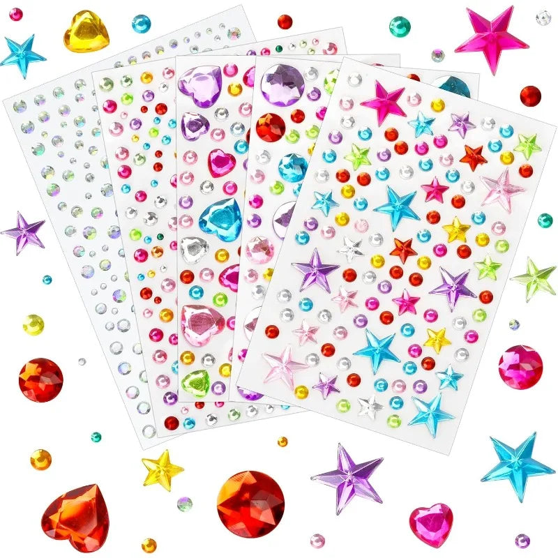 Gem Stickers Rhinestones for Crafts Scrapbook Supplies, Sparkling Cute Star Heart Round Small Stickers, Glitter Jewels Bedazzling Sticker Makeup, Diamond Art Kit DIY Decoration