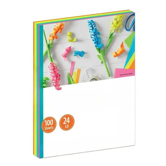 Assorted Neon Copy Paper, 8.5" x 11", 24 lb, 100 Sheets