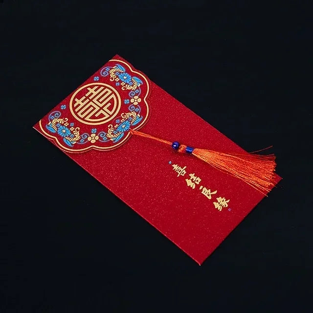 10Pcs/Set Traditional Chinese Wedding Red Envelopes with Tassel, Lucky Money Packets for Blessing