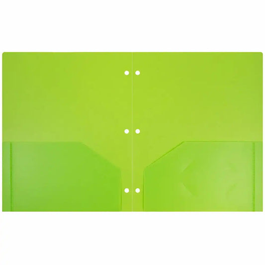 Heavy Duty Plastic 3 Hole Punch School Folders with Pockets, Lime Green, 3/Pack
