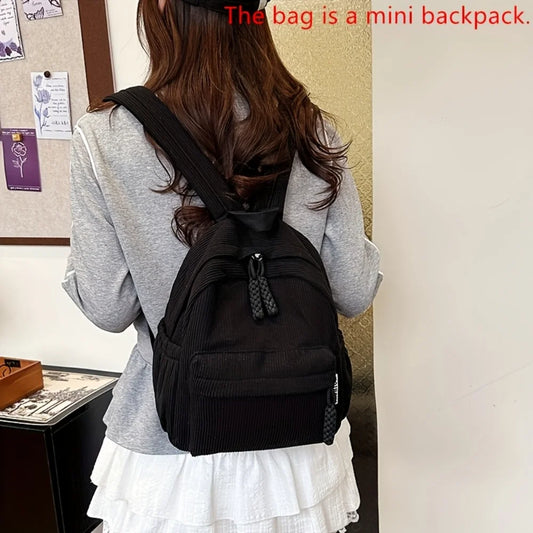 Mini Corduroy Backpack for Women, Adjustable Shoulder Straps Zipper Closure Compact City Daypack, Soft Durable Polyester Lining Small Backpack Purse, 2 Colors Available for Daily Commute Work School Travel Weekend Trip