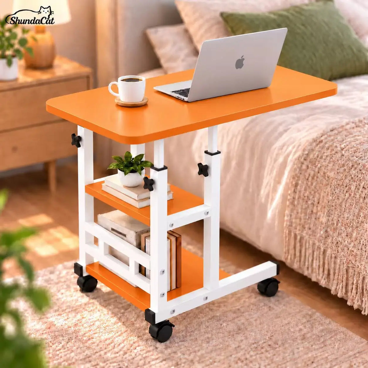 Portable Rolling Laptop Desk with Wheels for Bed, Adjustable Height Laptop Table for Couch, Small Computer Desk, Black