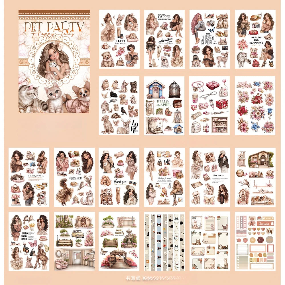 A5 Christmas Theme Sticker Book PET Material Pre-cut Model Retro Style Diary Decoration Base Material