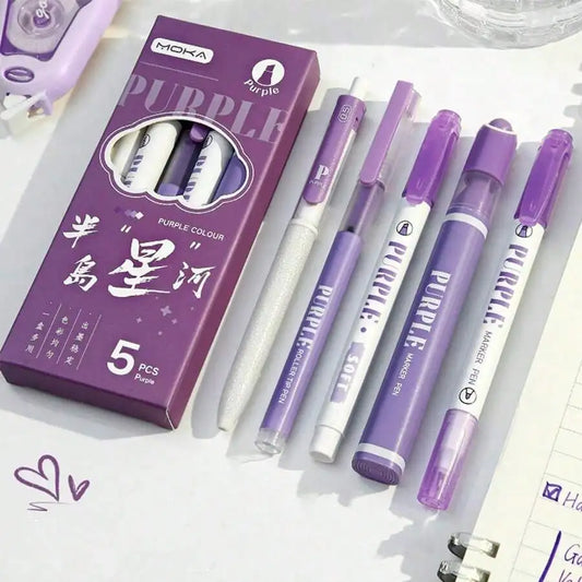 7pcs/Set St-Tip Push Pen & Pen Combination School Stationery Set Quick Drying And Brush Writing