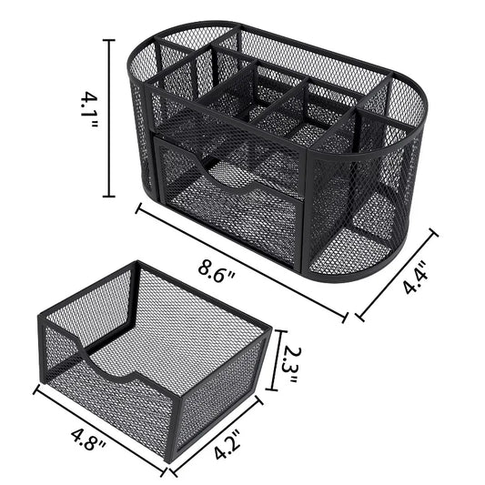 Desk Organizer, Pen Holder with Drawers Pencil Holder for Desk Mesh Office Supply Organizer and Storage, Black