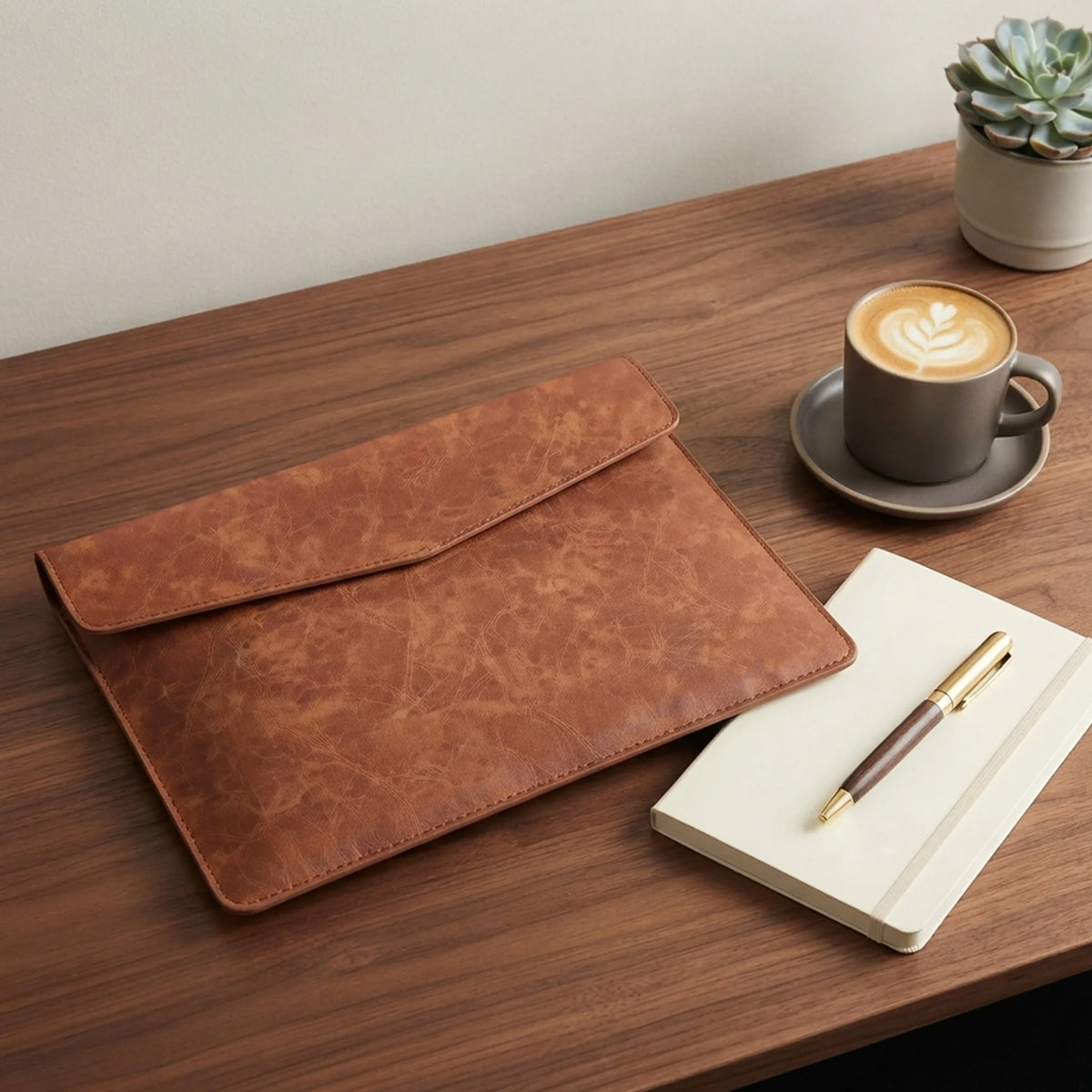 A4 Leather Document Folder, Thick Waterproof Portfolio Envelope, Snap Button File Bag, Large Capacity Business Portfolio Pouch for Contracts, Invoices & Paper Storage, Portable Office Document Holder