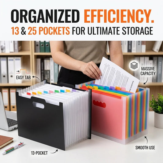 13/25-Slot Pocket Expanding File Folder,Large Capacity Expandable Rainbow Accordion Portable File Folder,Can Hold Binder with 2050 Sheets of Paper Capacity,Document Storage Bag,Suitable for Schools, Offices,Organizer,Home & M