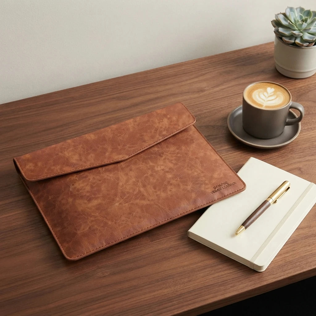 A4 Leather Document Folder, Thick Waterproof Portfolio Envelope, Snap Button File Bag, Large Capacity Business Portfolio Pouch for Contracts, Invoices & Paper Storage, Portable Office Document Holder