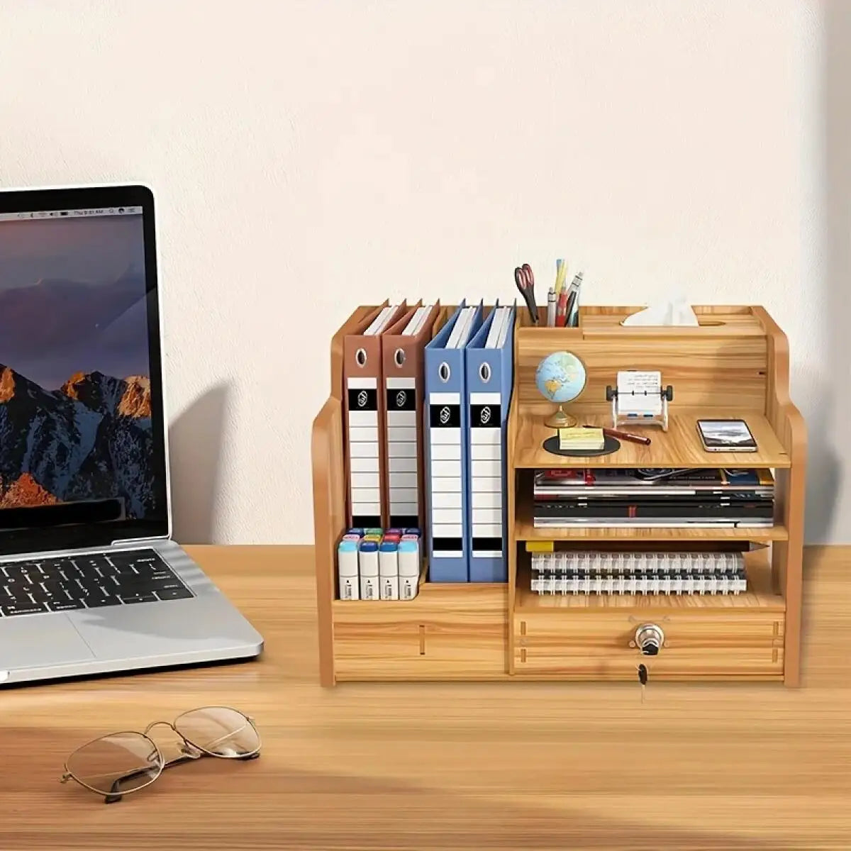 Desk Paper Storage Box Wooden Document Organizer Stackable Paper Tray for Home Office School Tray Holder