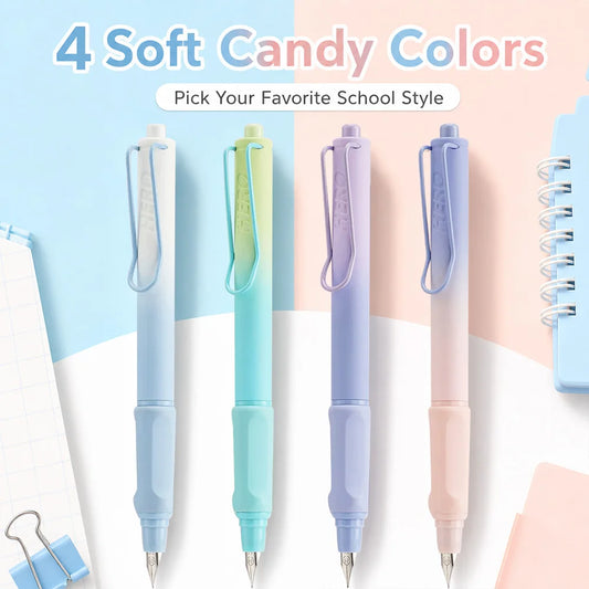 HERO 1356 Retractable Push Type Iridium Fountain Pen, Open Nib & Hidden Nib Optional, 7 Beautiful Gradient Colors Available, Portable Pocket Fountain Pen with Clip, Support Ink Cartridge & Ink Absorber, Ergonomic Grip Student