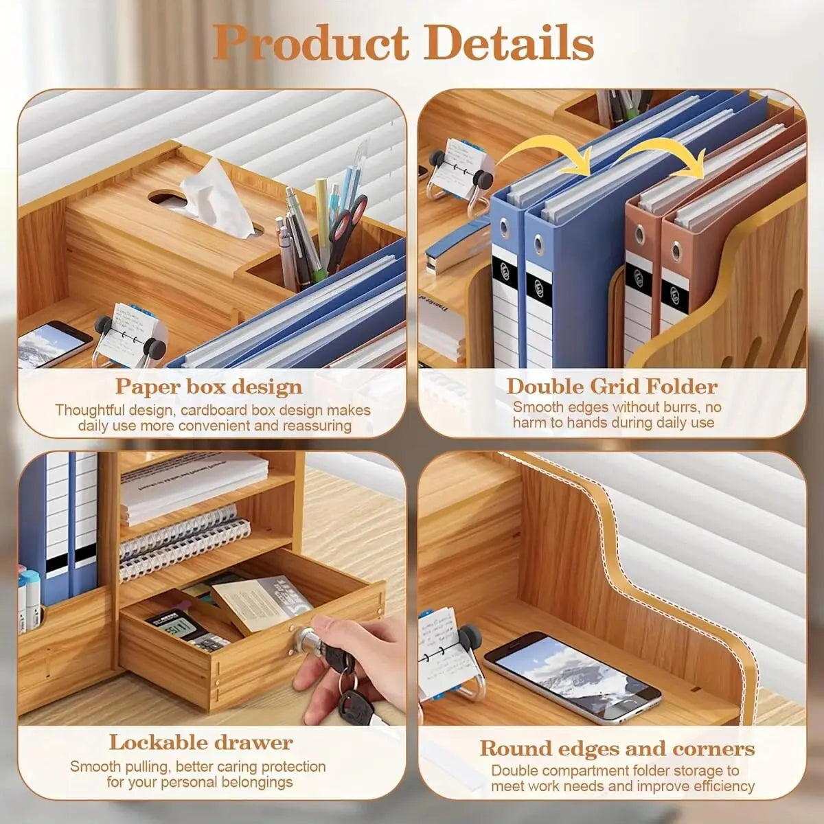 Desk Paper Storage Box Wooden Document Organizer Stackable Paper Tray for Home Office School Tray Holder