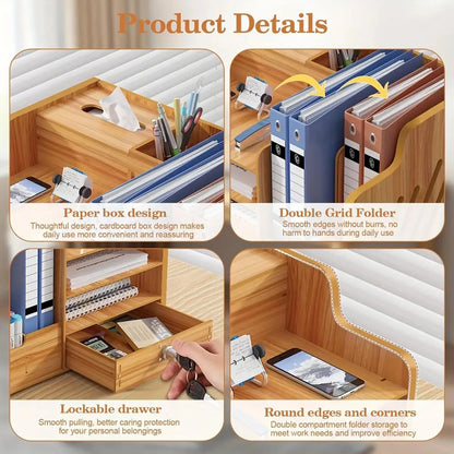 Desk Paper Storage Box Wooden Document Organizer Stackable Paper Tray for Home Office School Tray Holder