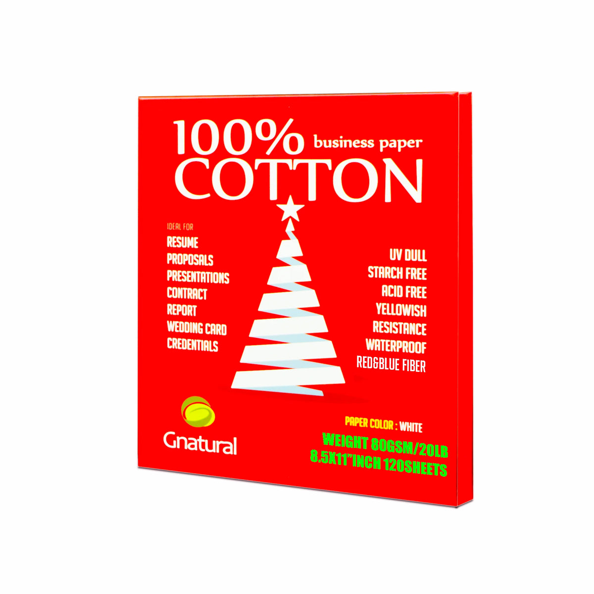 80gsm US 100% Cotton Paper Letter Size 8.5*11 Inch / 216*279mm, White Color, Starch-free, Waterproof, 120 Sheets MCYT015