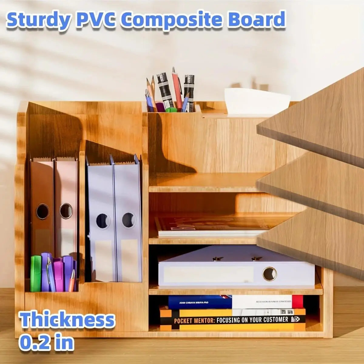 Desk Paper Storage Box Wooden Document Organizer Stackable Paper Tray for Home Office School Tray Holder