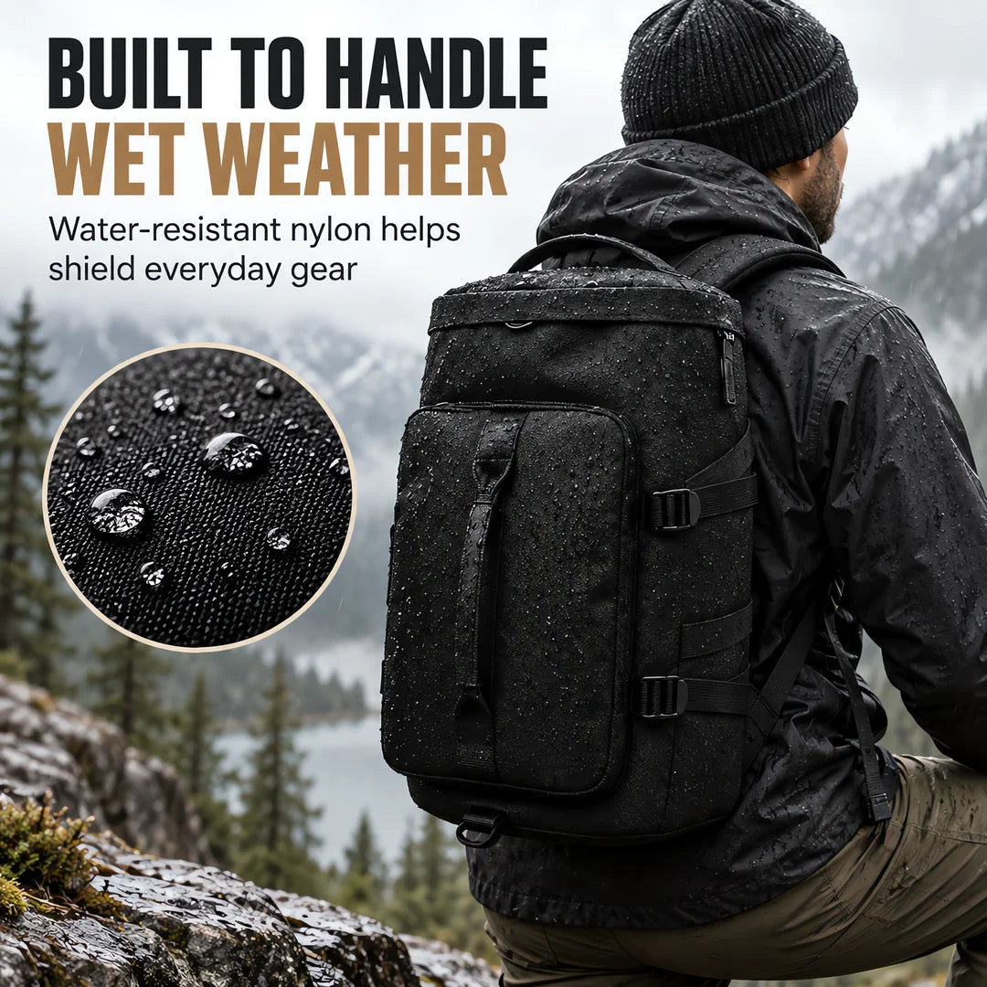Waterproof Backpack Oxford Fabric, Black Everyday Daypack with Top Handle and Front Pocket, Wear Resistant Polyester Lined