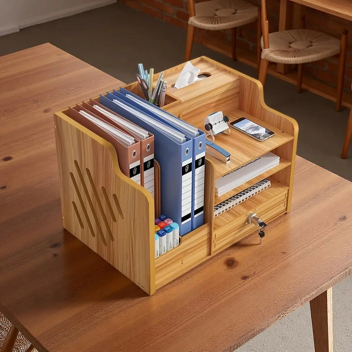 Desk Paper Storage Box Wooden Document Organizer Stackable Paper Tray for Home Office School Tray Holder