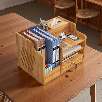 Desk Paper Storage Box Wooden Document Organizer Stackable Paper Tray for Home Office School Tray Holder