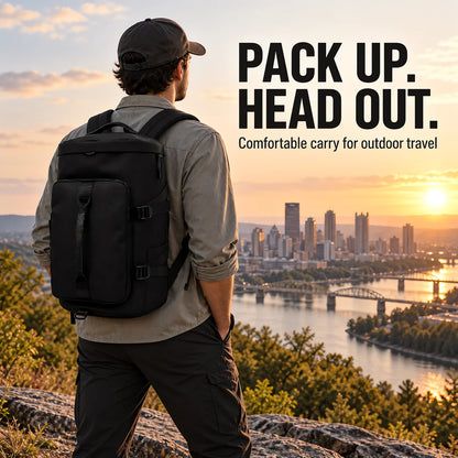 Waterproof Backpack Oxford Fabric, Black Everyday Daypack with Top Handle and Front Pocket, Wear Resistant Polyester Lined